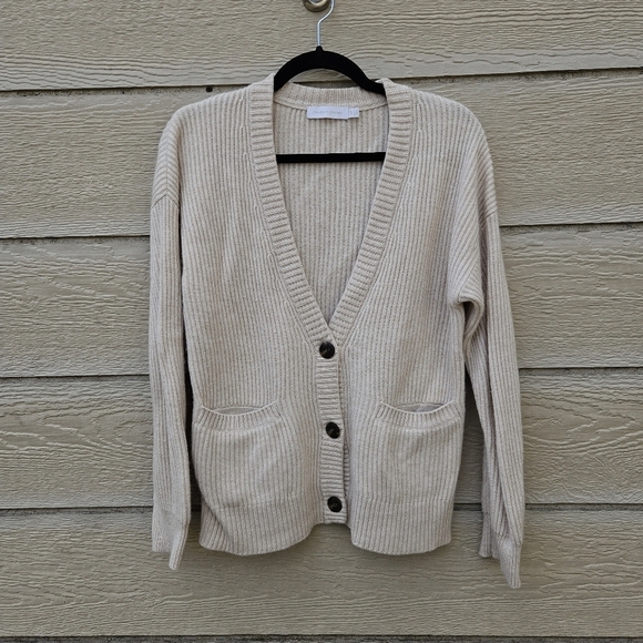 Jonathan Simkhai Estela Wool Cashmere Blend Ribbed Cardigan beige XS - Picture 1 of 5